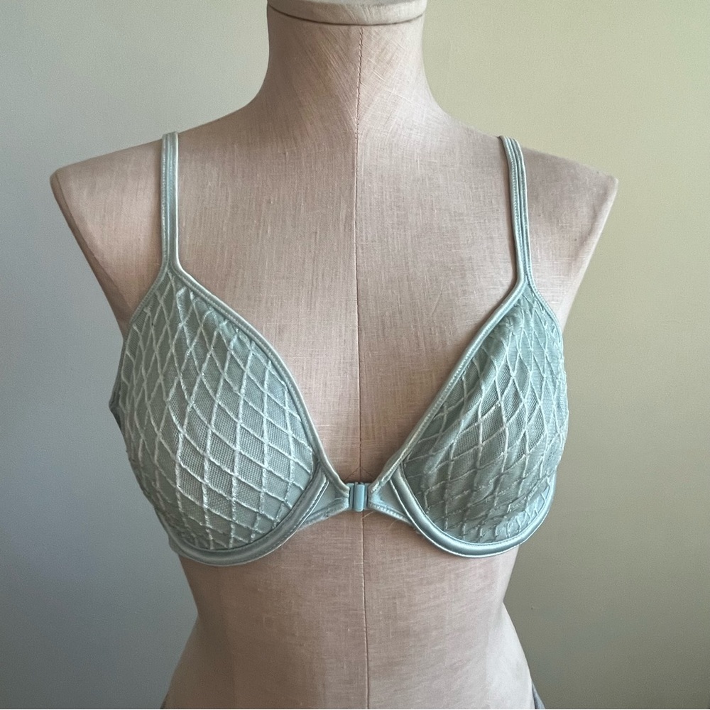 VTG Warner’s Bra 34C Front Closure Deep V Blue 02548